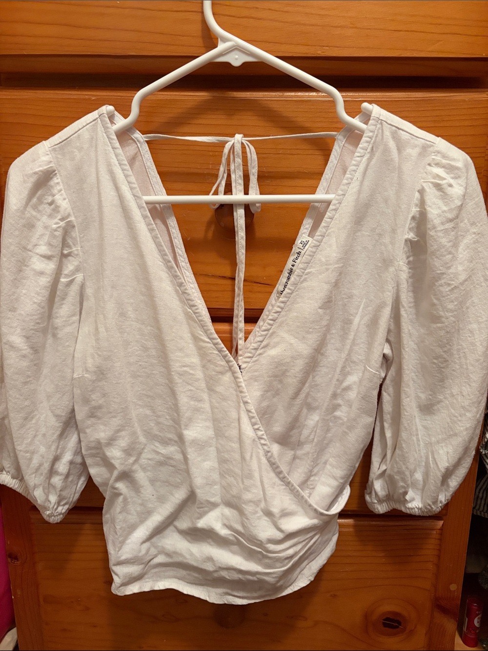 Abercrombie & Fitch White Wrap V-Neck Tie-Back Blouse
